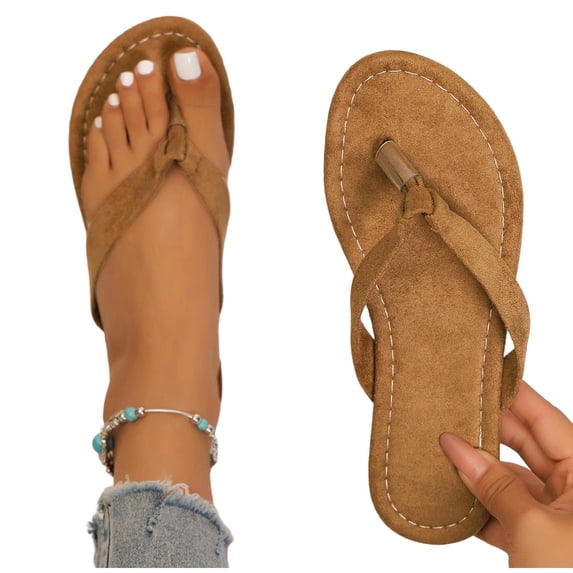 hoksml Women's Flock Flip Flops, Flat Open Toe Summer Slippers for Beach and Casual Wear