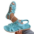 thumbnail image 1 of hoksml Women's Floral Applique Flat Sandals, Elastic Ankle Strap Open Toe Shoes for Summer and Casual Wear, 1 of 9