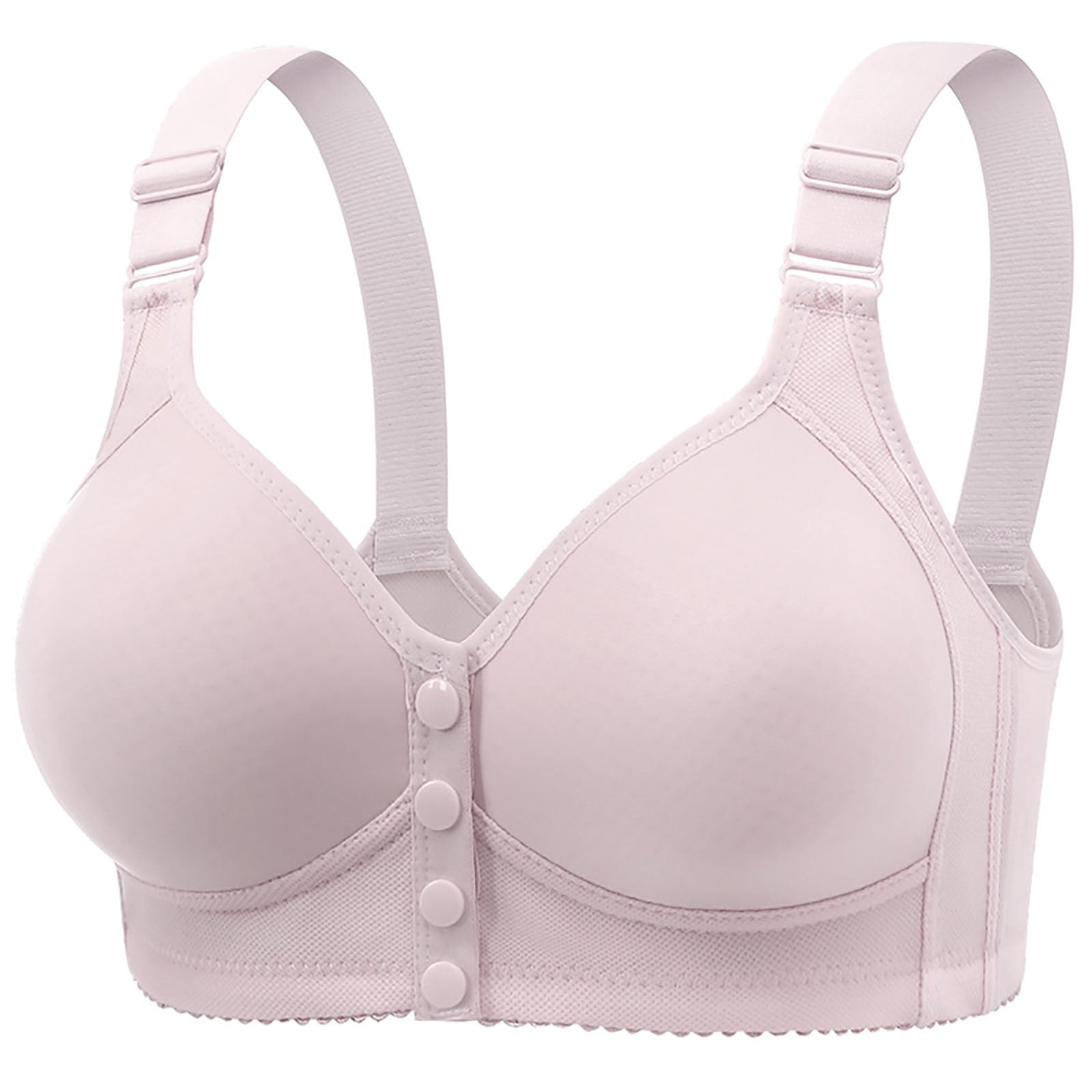 hoksml Women's Front Buttons Bras Solid Color Wire-free Thin Fixed Cup ...