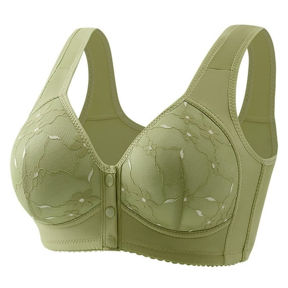 hoksml Women's Front-closure Bra Non Steel Ring Plus Size Full Coverage Gathered Thin Cup Lace Flower Underwear S-5XL