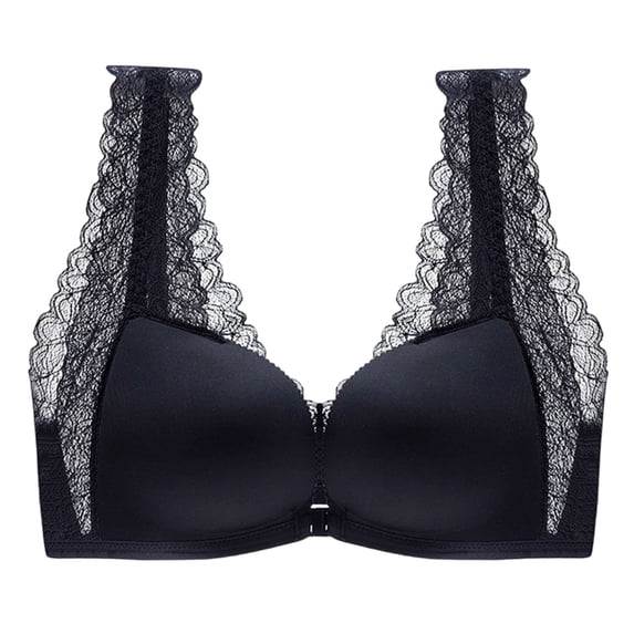 hoksml Women's Full Coverage Lace Racerback Front Closure Bra, Push Up Supportive Everyday Bra