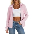 thumbnail image 1 of hoksml Women's Full Zip Hooded Lightweight Jacket Thumbhole Cuff Side Pocket Slim Casual Athletic Windshirt, 1 of 6
