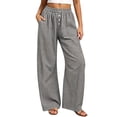 thumbnail image 1 of hoksml Women's Gingham Wide Leg Pants Elastic High Waist Button Front Pleated Lounge Trousers with Pockets for Vacation and Daily Casual, 1 of 8