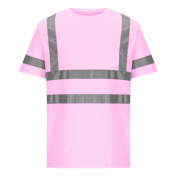 hoksml Women's High Visibility Short Sleeve Safety T-Shirt with Reflective Strips, Chest Pocket, Breathable Hi-Vis Work Top for Construction and Outdoor Use