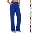 thumbnail image 1 of hoksml Women's High Waist Button Fly Straight Leg Dress Pants, Casual Work Trousers with Pockets Blue, 1 of 7