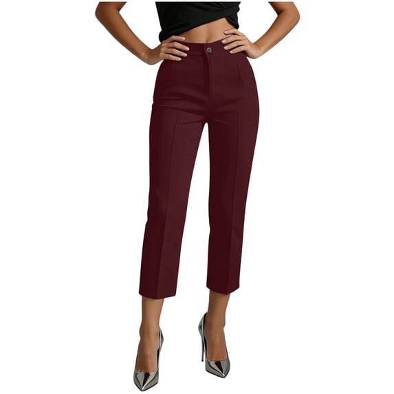 hoksml Women's High Waist Dress Pants, Stretch Straight Leg Solid Color Trousers for Business Casual