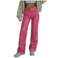 thumbnail image 1 of hoksml Women's High Waist Faux Leather Pants Stretch Straight Leg Trousers with Button Zip Fly Elastic Back Waistband and Pockets, 1 of 9
