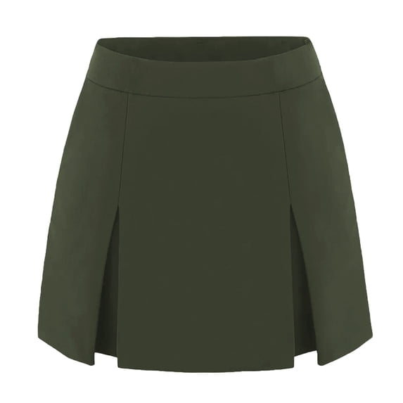 hoksml Women's High Waist Pleated Mini Skort Solid Color A-Line Split Hem Skirt with Built-In Shorts and Side Zipper for Casual and Daily Wear