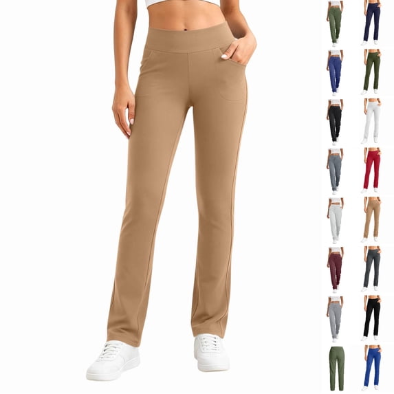hoksml Women's High Waist Slim-Fit Flare Leg Pants, Stretch Yoga Trousers with Front and Back Pockets