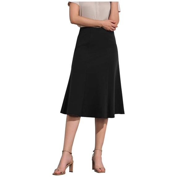hoksml Women's High Waist Solid Color Trumpet Skirt, Flowy Midi Skirt for Office and Daily Wear