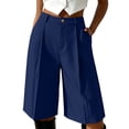thumbnail image 1 of hoksml Women's High Waist Wide Leg Bermuda Shorts - Pleated Front with Button Closure and Pockets, Casual Work Shorts, 1 of 7