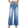 thumbnail image 1 of hoksml Women's High Waist Wide Leg Jeans Stretch Washed Denim Pants with Comfort Elastic Waist, Relaxed Fit, 1 of 9