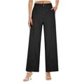 thumbnail image 1 of hoksml Women's High Waist Wide Leg Pants, Cotton Blend Button Fly Straight Leg Trousers with Pockets, 1 of 7