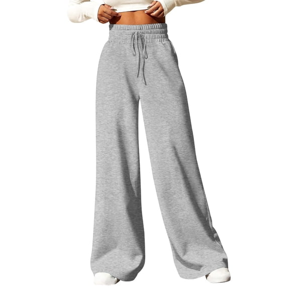 hoksml Women's High Waist Wide Leg Sweatpants Comfortable Lounge Pants Elastic Drawstring Waist Relaxed Fit Casual Trousers