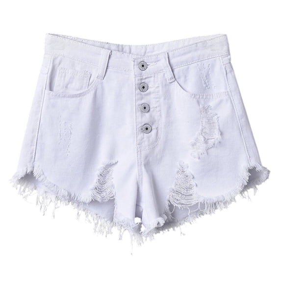 hoksml Women's High Waisted Distressed Denim Shorts, Button Fly Frayed Hem Jean Shorts, Casual Ripped Denim Shorts with Pockets