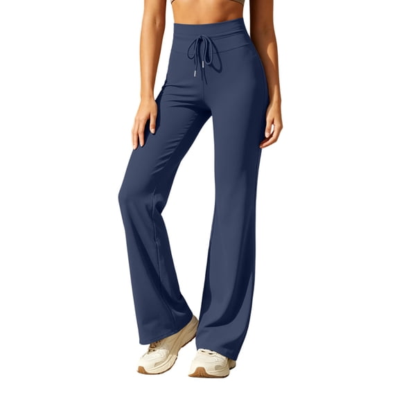 hoksml Women's High Waisted Flare Yoga Pants Drawstring Soft Stretchy Straight Leg Bootcut Workout Trousers for Gym and Lounge