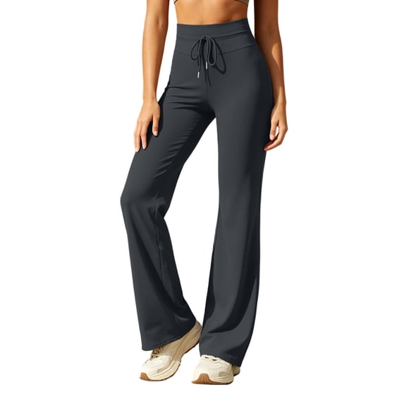 hoksml Women's High Waisted Flare Yoga Pants Drawstring Soft Stretchy Straight Leg Bootcut Workout Trousers for Gym and Lounge