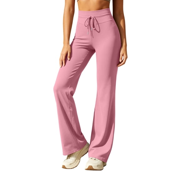 hoksml Women's High Waisted Flare Yoga Pants Drawstring Soft Stretchy Straight Leg Bootcut Workout Trousers for Gym and Lounge