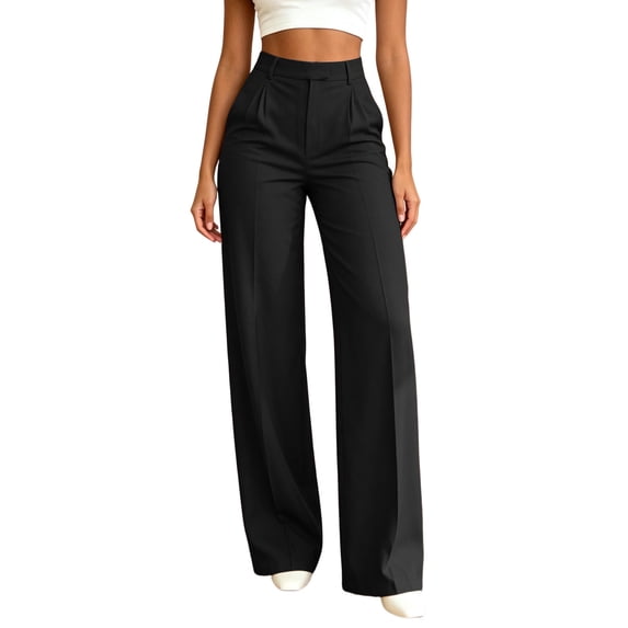 hoksml Women's High Waisted Wide Leg Dress Pants Pleated Front Straight Trousers with Pockets for Office Business Work