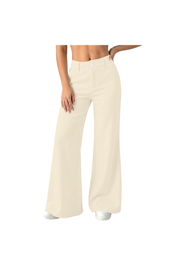 Women's High Waisted Wide Leg Pants Double Button Front Loose Fit Dress Pants with Pockets for Casual Office Work