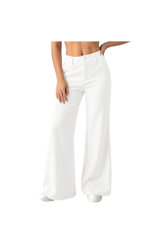 Women's High Waisted Wide Leg Pants Double Button Front Loose Fit Dress Pants with Pockets for Casual Office Work