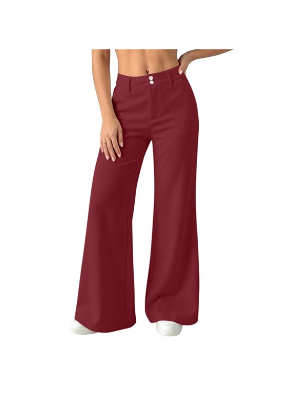 Women's High Waisted Wide Leg Pants Double Button Front Loose Fit Dress Pants with Pockets for Casual Office Work