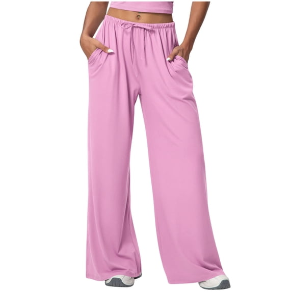 hoksml Women's High Waisted Wide Leg Pants, Drawstring Waist Casual Lounge Pants with Side Pockets