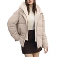 thumbnail image 1 of hoksml Women's Hooded Down Jacket, 2-in-1 Thickened Puffer, Winter Layered Look Jacket with Pockets, 1 of 9