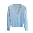 thumbnail image 1 of hoksml Women's Lightweight Deep V-neck Button Knit Sweater Solid Color Long Sleeve Short Cardigan for Spring Fall, 1 of 5