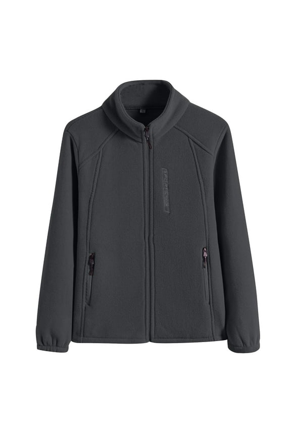 Women's Lightweight Full Zip Soft Fleece Jacket Fashion Solid Color Outdoor Casual Zipper Stand Sports Long Sleeved Recreation Coat with Zipper Pockets