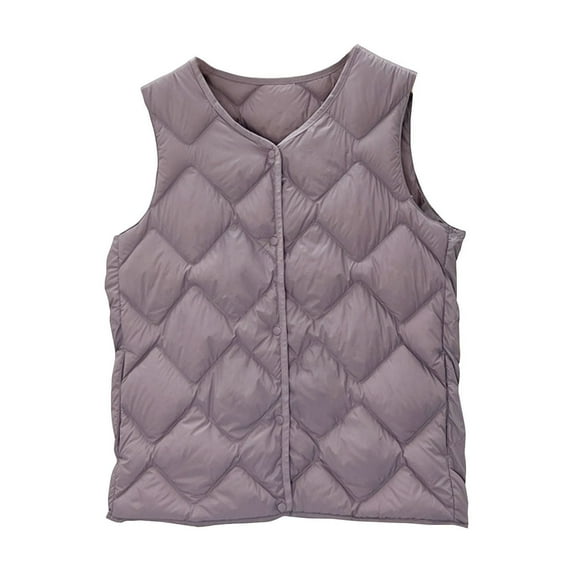 hoksml Women's Lightweight Puffer Vest Fashion Solid Color Button Quilted Jacket Plus Size Sleeveless Coat L-4XL