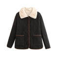 thumbnail image 1 of hoksml Women's Lightweight Quilted Puffer Jacket with Plush Collar Color-Block Design Button Front Winter Coat with Pockets, 1 of 3
