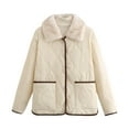 thumbnail image 1 of hoksml Women's Lightweight Quilted Puffer Jacket with Plush Collar Color-Block Design Button Front Winter Coat with Pockets, 1 of 9