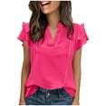 thumbnail image 1 of hoksml Women's Lightweight Ruffled V-Neck Blouse with Flutter Sleeves, Pleated Detail, Short Sleeve Casual Summer Work Top, 1 of 7