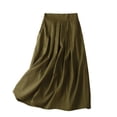thumbnail image 1 of hoksml Women's Linen Blend Midi Skirt, High Elastic Waist A-Line Skirt with Pleats and Pockets, 1 of 4