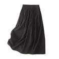 thumbnail image 1 of hoksml Women's Linen Blend Midi Skirt, High Elastic Waist A-Line Skirt with Pleats and Pockets, 1 of 4