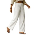 thumbnail image 1 of hoksml Women's Linen Blend Wide Leg Pants, Pull-On Trousers with Drawstring Waist and Side Pockets, 1 of 2