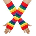 thumbnail image 1 of hoksml Women's Long Fingerless Gloves Rainbow Color Striped Knitted Stretchy Arm Warmers Sleeves, 1 of 3