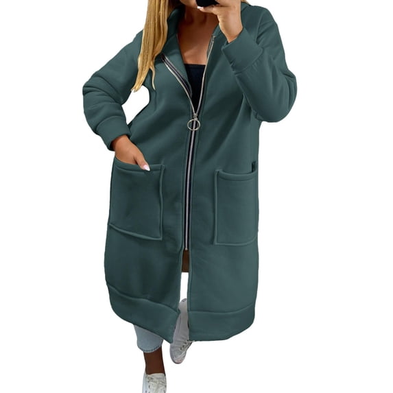 hoksml Women's Long Hooded Zip Up Sweatshirt Coat Long Sleeve Casual Maxi Hoodie Jacket with Pockets for Daily Comfort