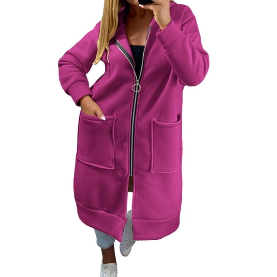 hoksml Women's Long Hooded Zip Up Sweatshirt Coat Long Sleeve Casual Maxi Hoodie Jacket with Pockets for Daily Comfort