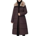 thumbnail image 1 of hoksml Women's Long Puffer Coat Fake Fur Collar Knee-Length Winter Jacket with Belted Waist Heavyweight Down Alternative Jacket, 1 of 5