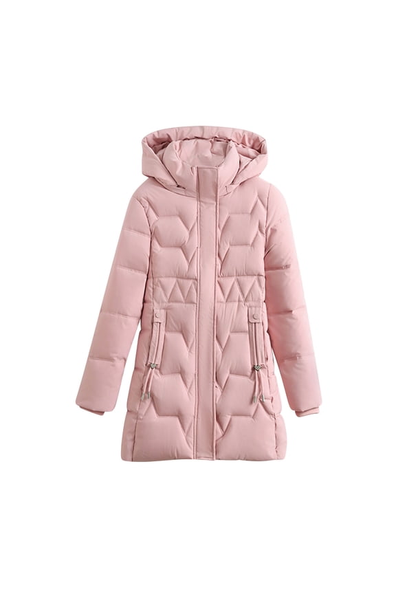 Women's Long Puffer Jacket with Hood Oversized Cargo Style Coat Quilted Insulated Mid-Length Winter Coat with Pockets