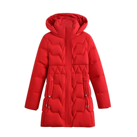 hoksml Women's Long Puffer Jacket with Hood Oversized Cargo Style Coat Quilted Insulated Mid-Length Winter Coat with Pockets