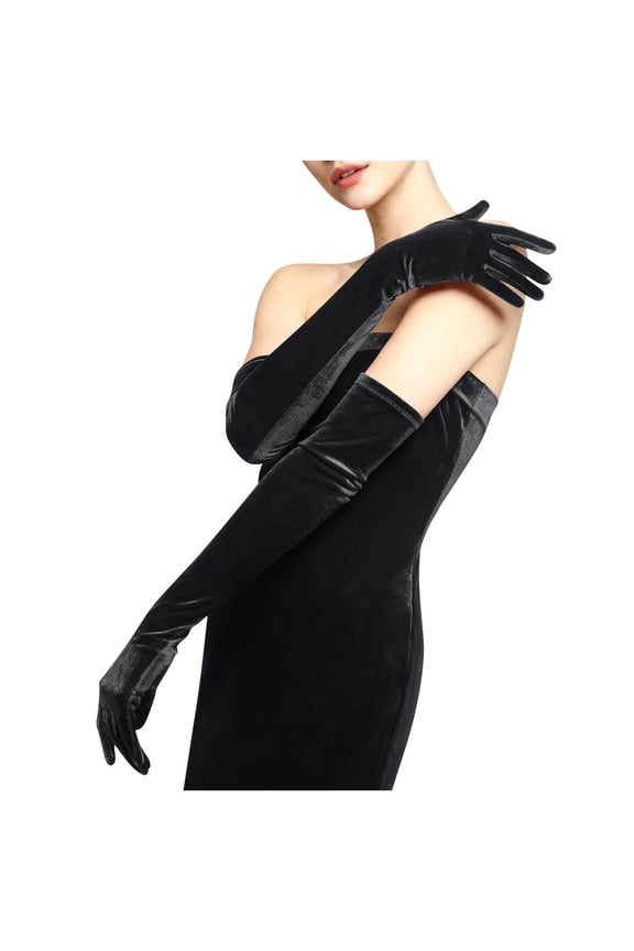 Women's Long Satin Evening Gloves Elegant Velvet Opera Gloves for Wedding and Formal Events