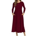 thumbnail image 1 of hoksml Women's Long Sleeve Empire Waist Maxi Dress with Pockets Casual Loose Fit Round-neck Midi Dress, 1 of 6