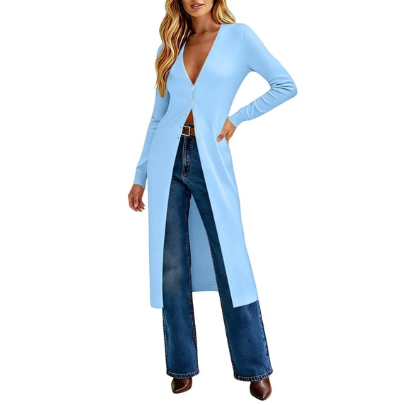hoksml Women's Long Sleeve Open Front Maxi Cardigan, Button Down Casual Duster Top Coat