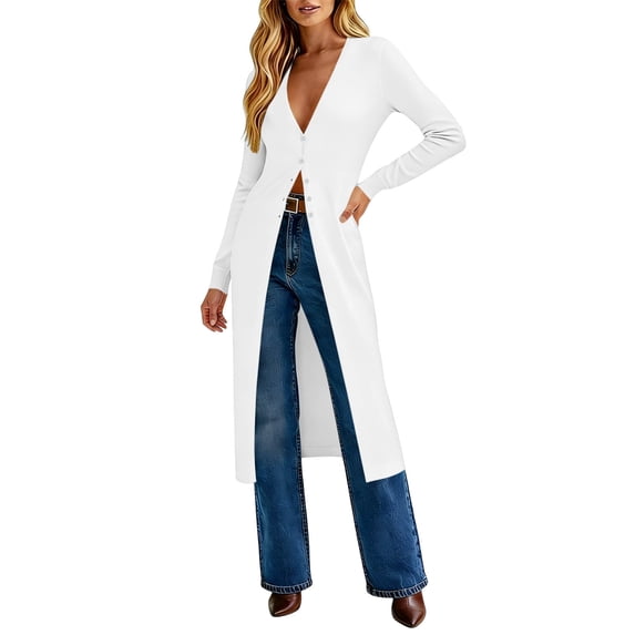 hoksml Women's Long Sleeve Open Front Maxi Cardigan, Button Down Casual Duster Top Coat