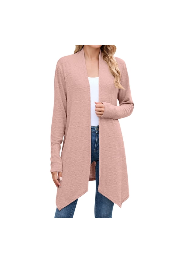 Women's Long Solid Color Cardigan Asymmetrical Hem Long Sleeve Knit Cover Up Lightweight Duster Sweater Coat Casual Tops