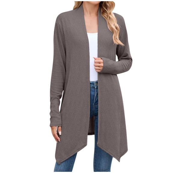 hoksml Women's Long Solid Color Cardigan Asymmetrical Hem Long Sleeve Knit Cover Up Lightweight Duster Sweater Coat Casual Tops