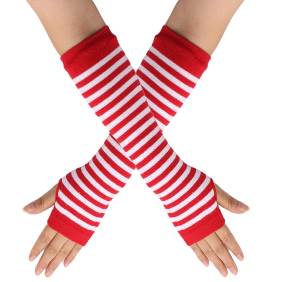 hoksml Women's Long Striped Fingerless Gloves, Elbow Length Knit Arm Warmers for Winter
